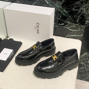 Celine Black Loafers with Gold Accent